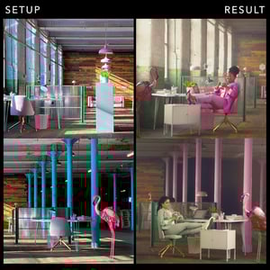Setup and result Office scene